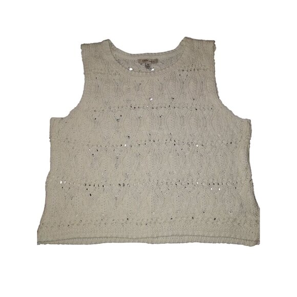 Vintage-Inspired Cream Knit Sleeveless Top S Cozy Casual - Picture 14 of 14